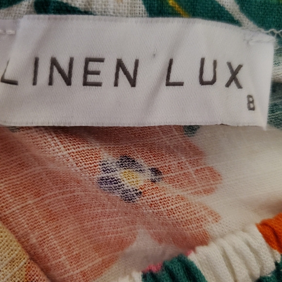 Linen Lux Tropical Multi-Color Floral Linen Blend Off The Shoulder Cropped Shirt - Picture 4 of 6